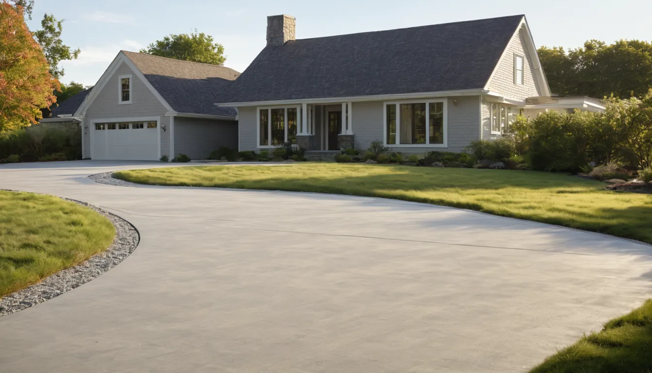 A newly poured concrete driveway beside a home in Nissequogue